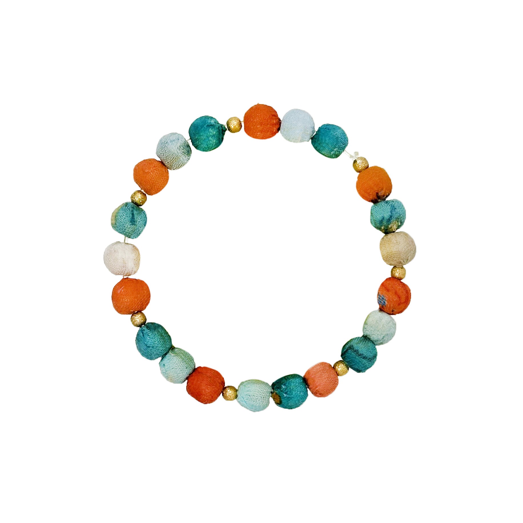 The Kantha Capri Sonnet Bracelet features groups of colorized Kantha beads separated by smaller metallic beads.