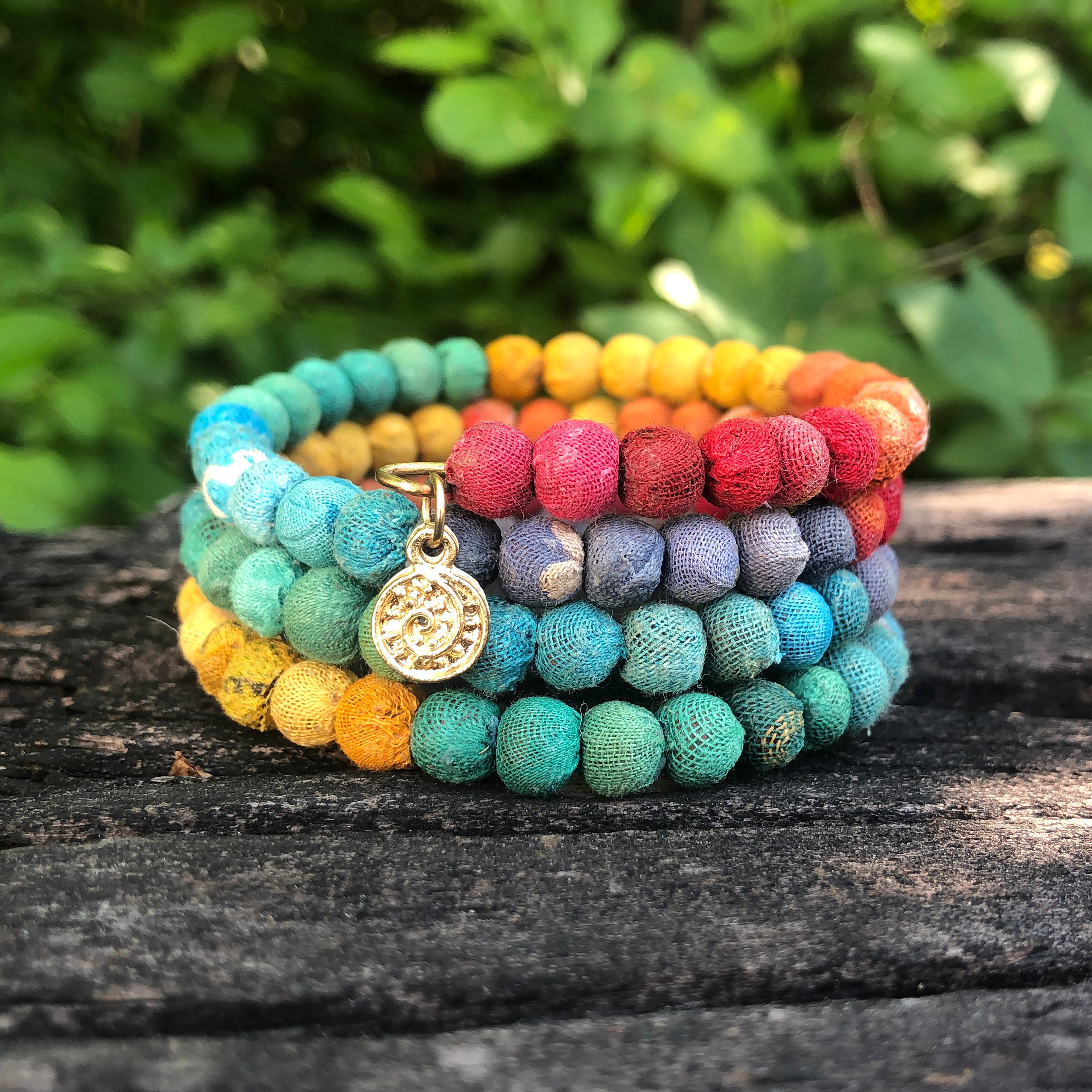 Kantha Rainbow Spiral Bracelet