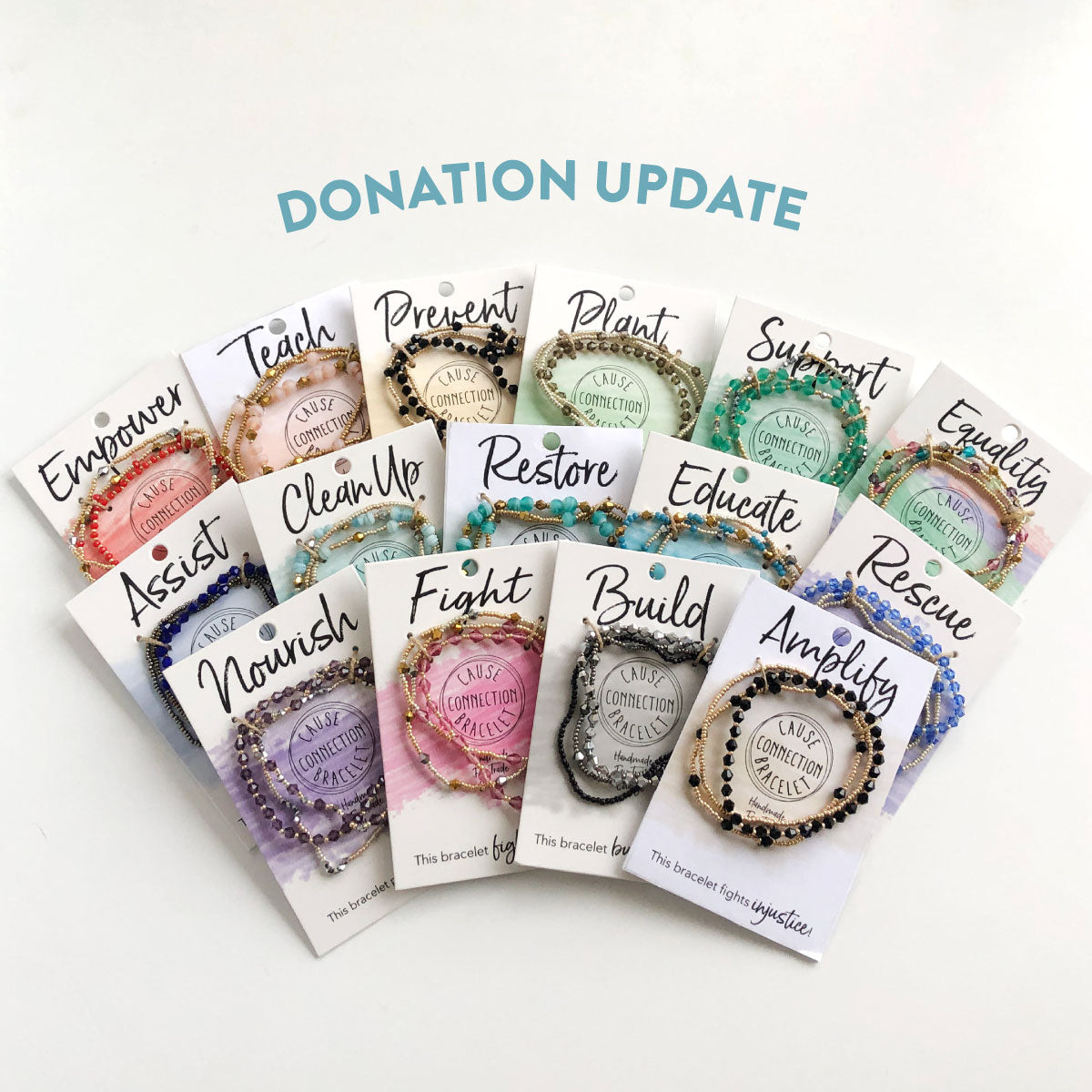 The entire collection of Cause Connection bracelets