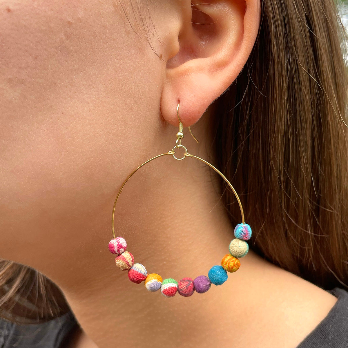 Kantha Beaded Hoop Earrings | WorldFinds