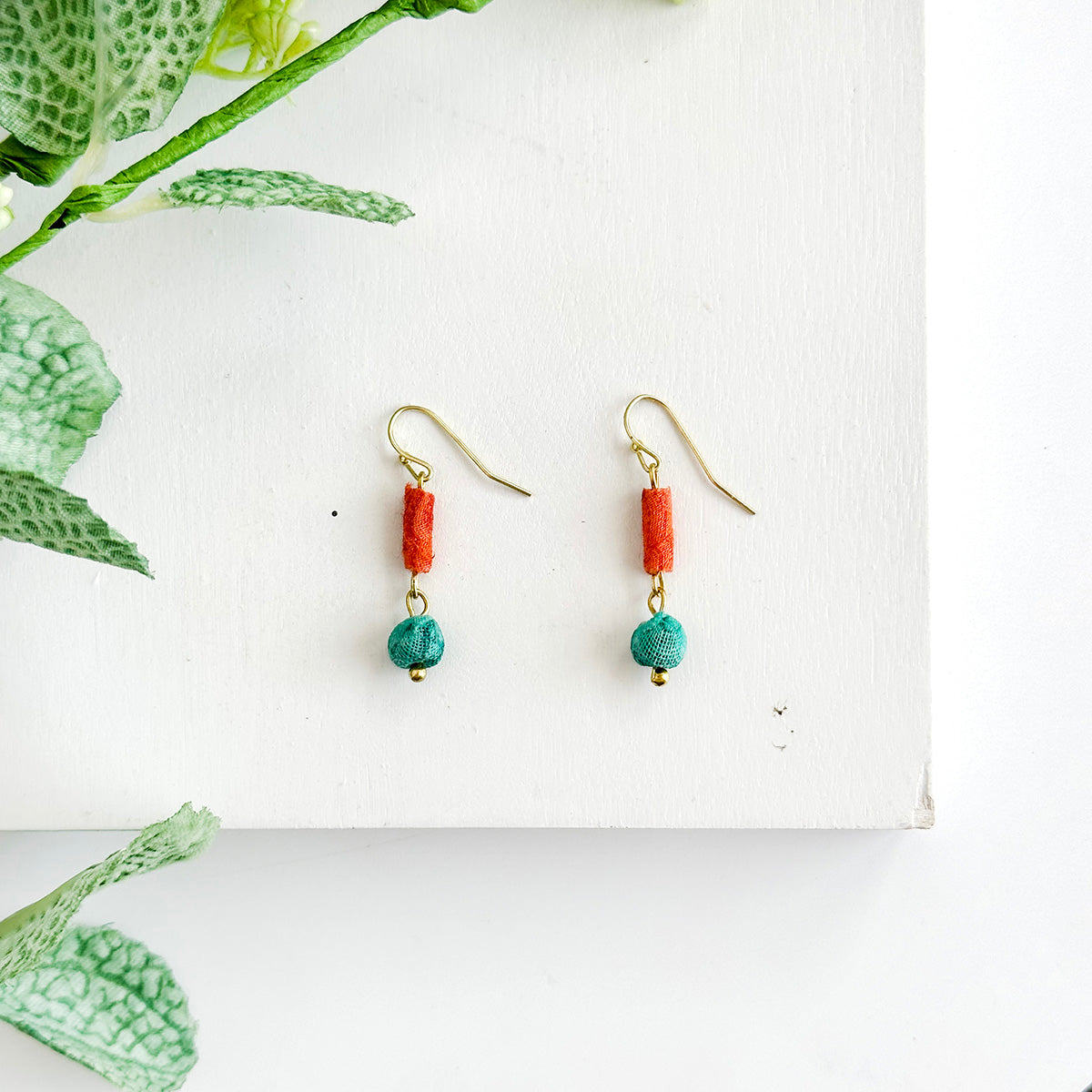 Load image into Gallery viewer, Scrolled &amp;amp; Dotted Kantha Earrings
