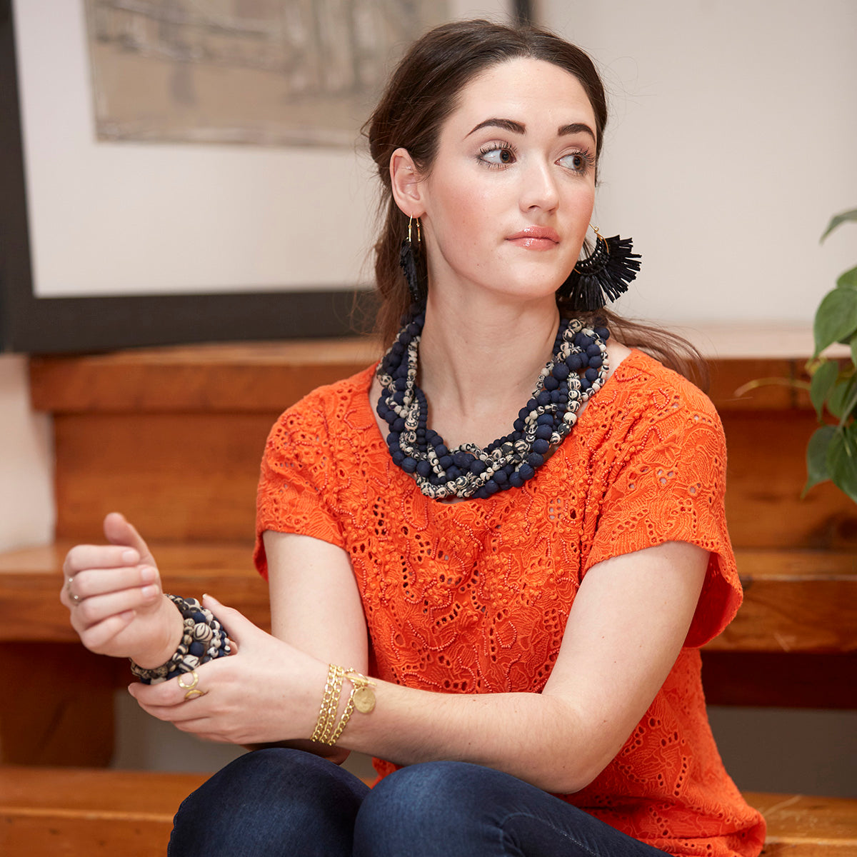 Kantha Indigo Braided Collar Necklace
