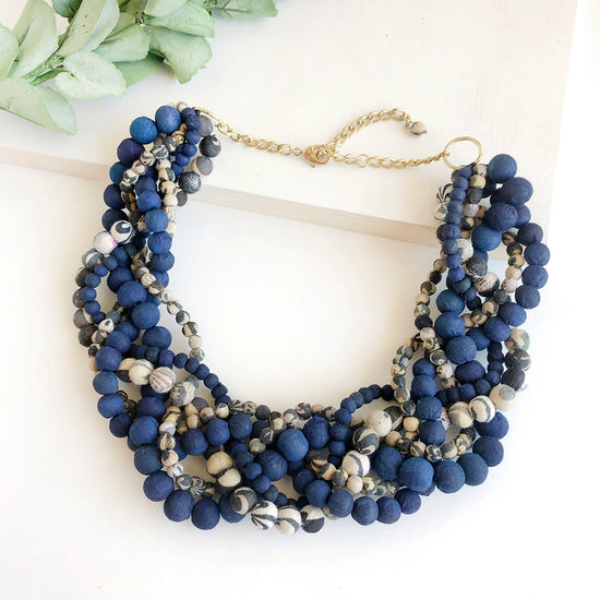 Load image into Gallery viewer, Kantha Indigo Braided Collar Necklace
