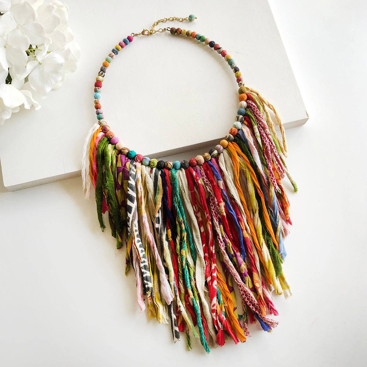 Load image into Gallery viewer, Kantha Fringe Collar Necklace
