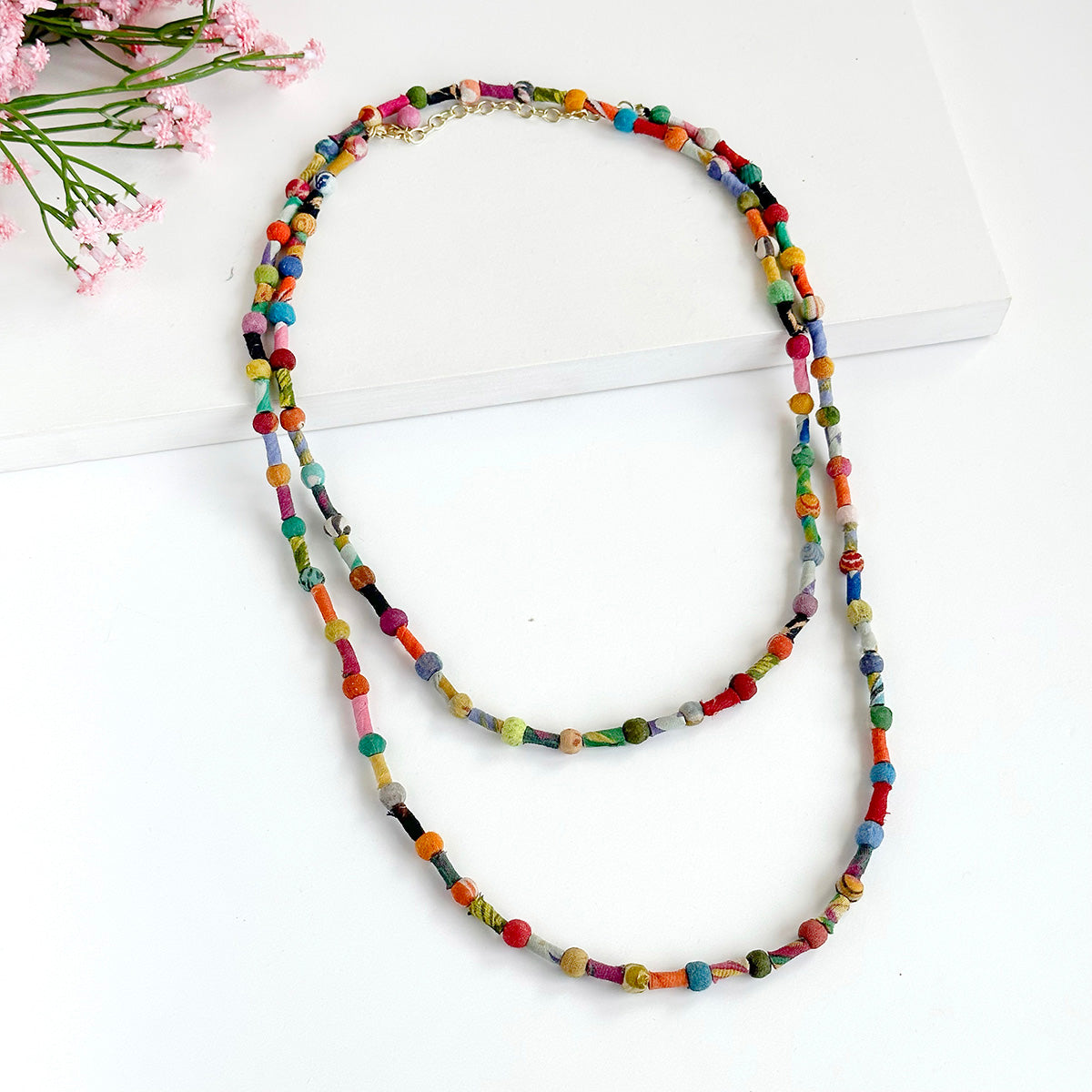 Scrolled & Dotted Kantha Necklace