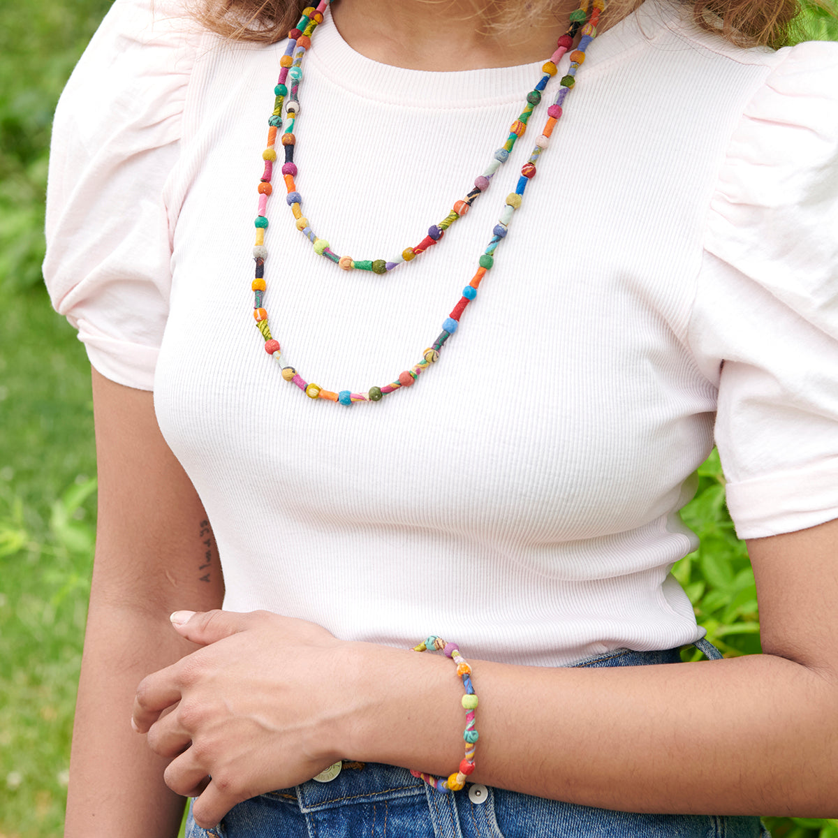 Scrolled & Dotted Kantha Necklace