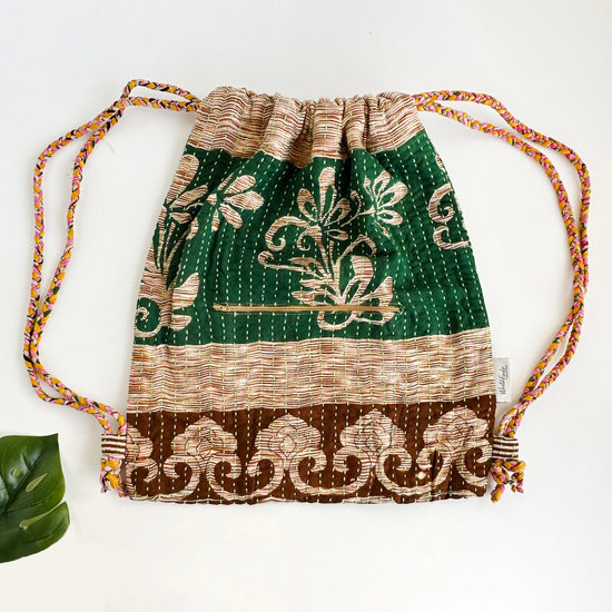 Load image into Gallery viewer, Kantha Drawstring Backpack
