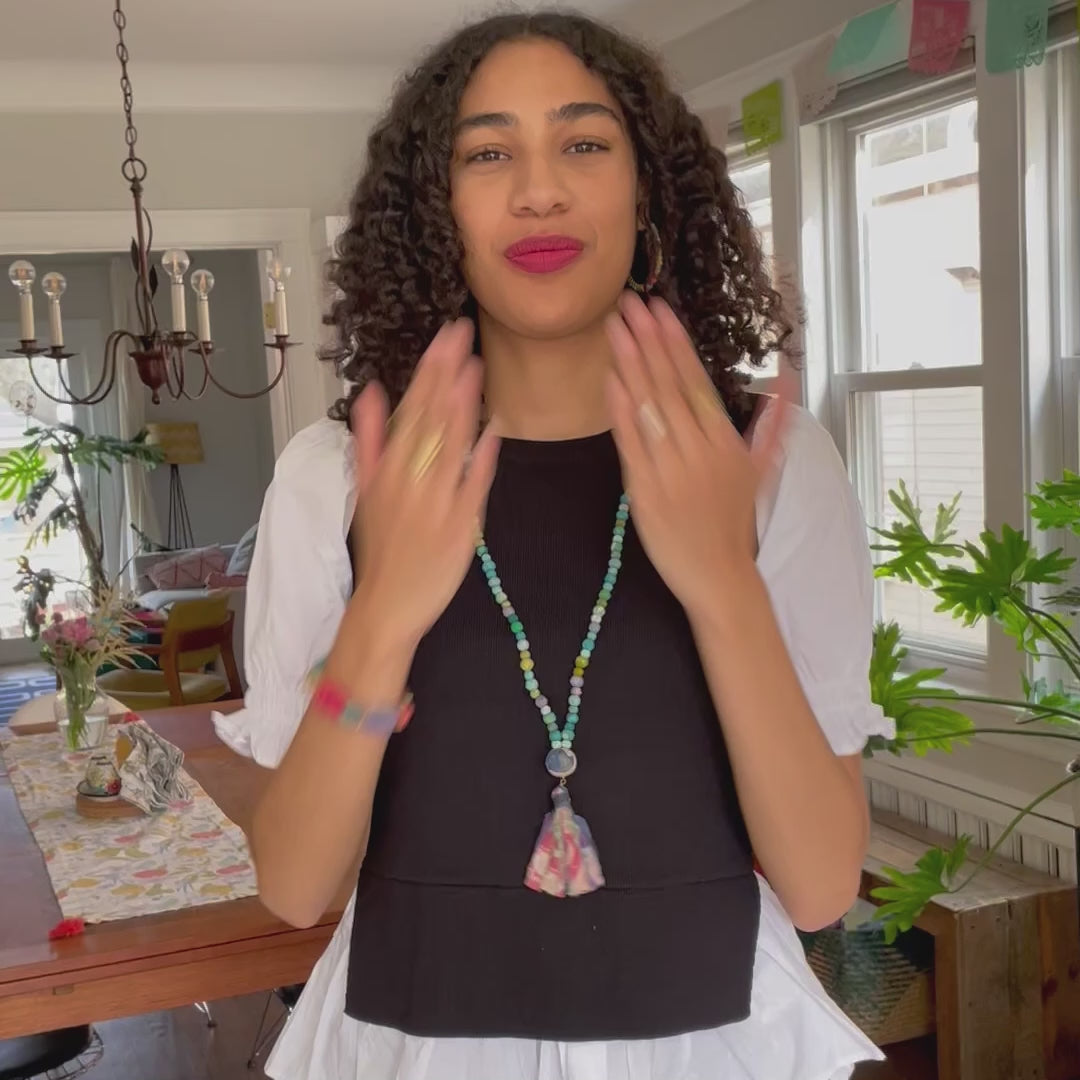 Load and play video in Gallery viewer, Kantha Water Lilies Tassel Necklace
