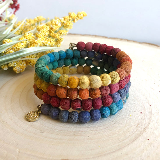 Load image into Gallery viewer, Kantha Rainbow Spiral Bracelet
