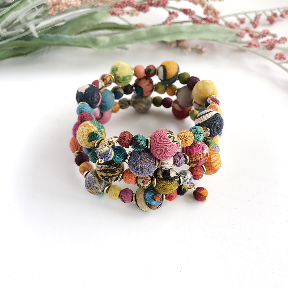 Winding Kantha Bauble Bracelet