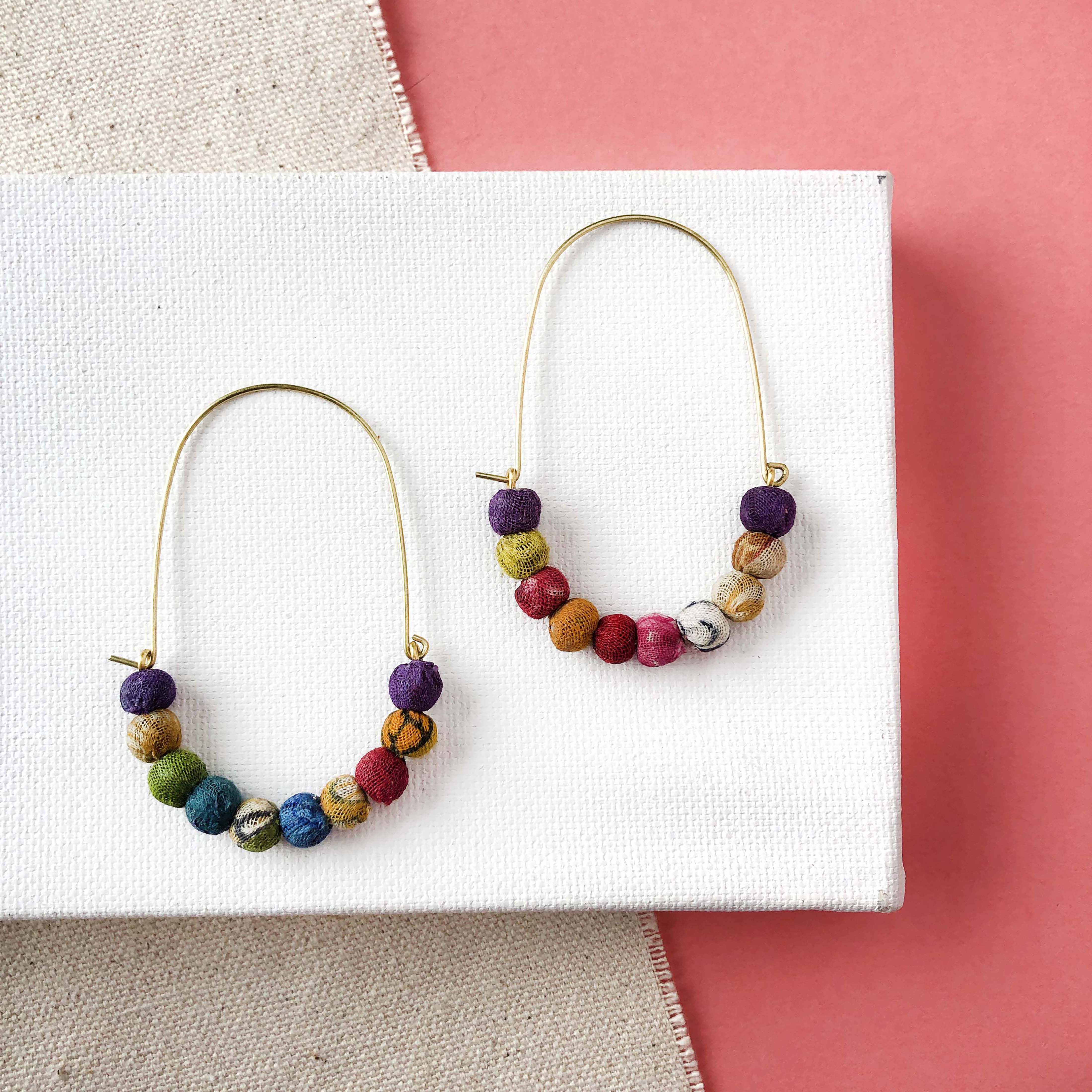 Elongated Kantha Wire Hoops