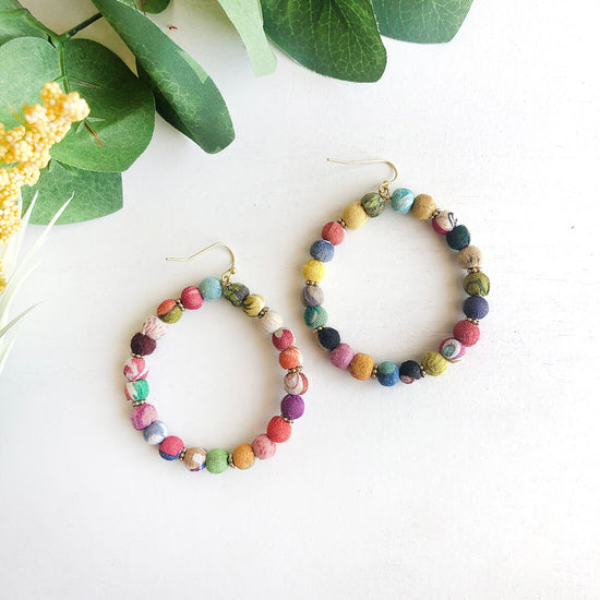 Load image into Gallery viewer, Adorned Kantha Hoops
