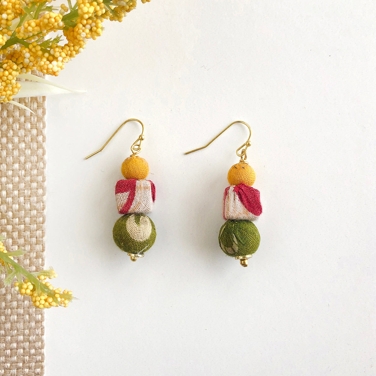 Load image into Gallery viewer, Kantha Shapes Drop Earrings
