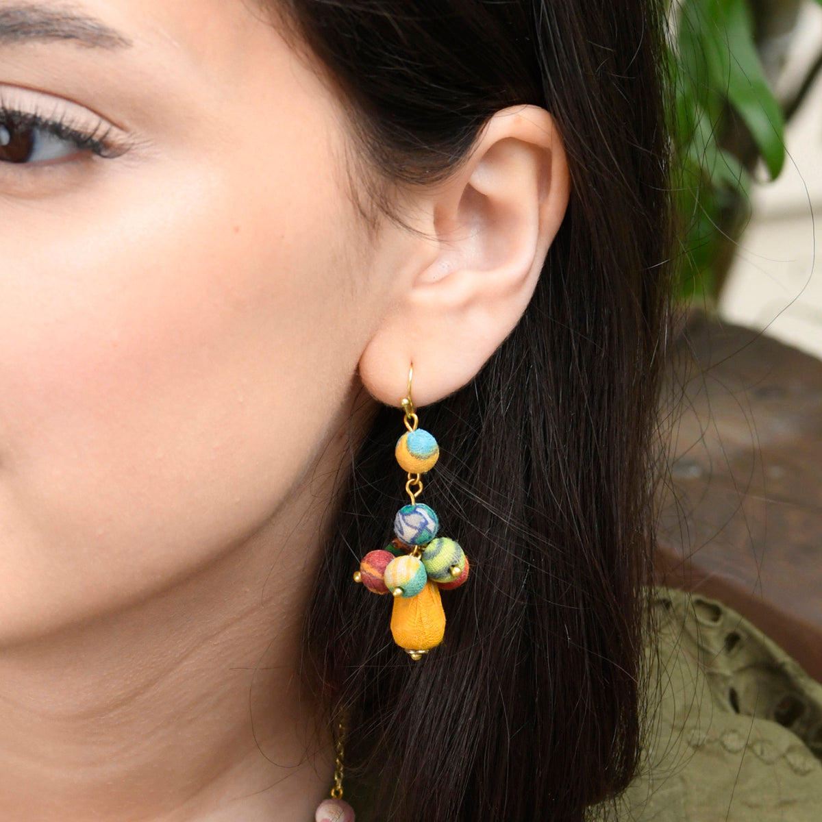 Load image into Gallery viewer, Kantha Tiered Droplet Earrings
