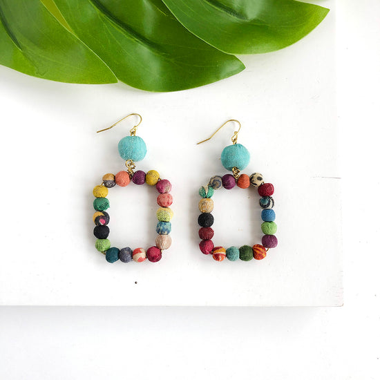Load image into Gallery viewer, Kantha Dangling Square Earrings
