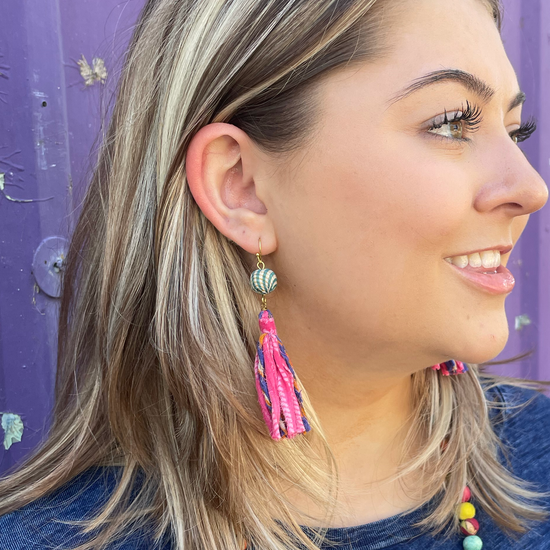 Kantha Dangling Tassel Earrings