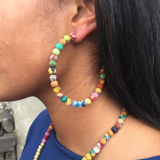 Large Kantha Hoop Earrings