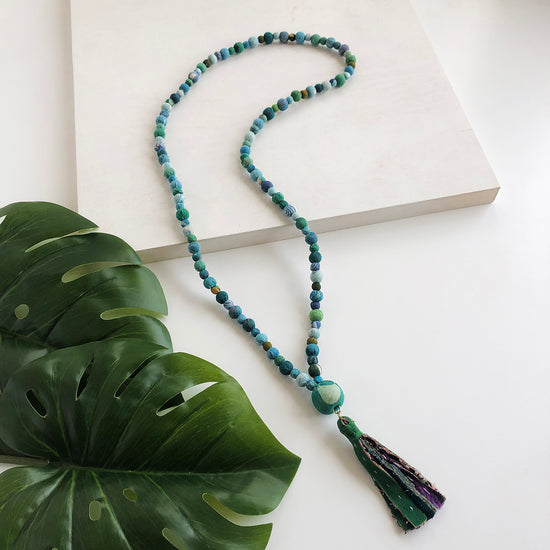 Load image into Gallery viewer, Kantha Water Lilies Tassel Necklace
