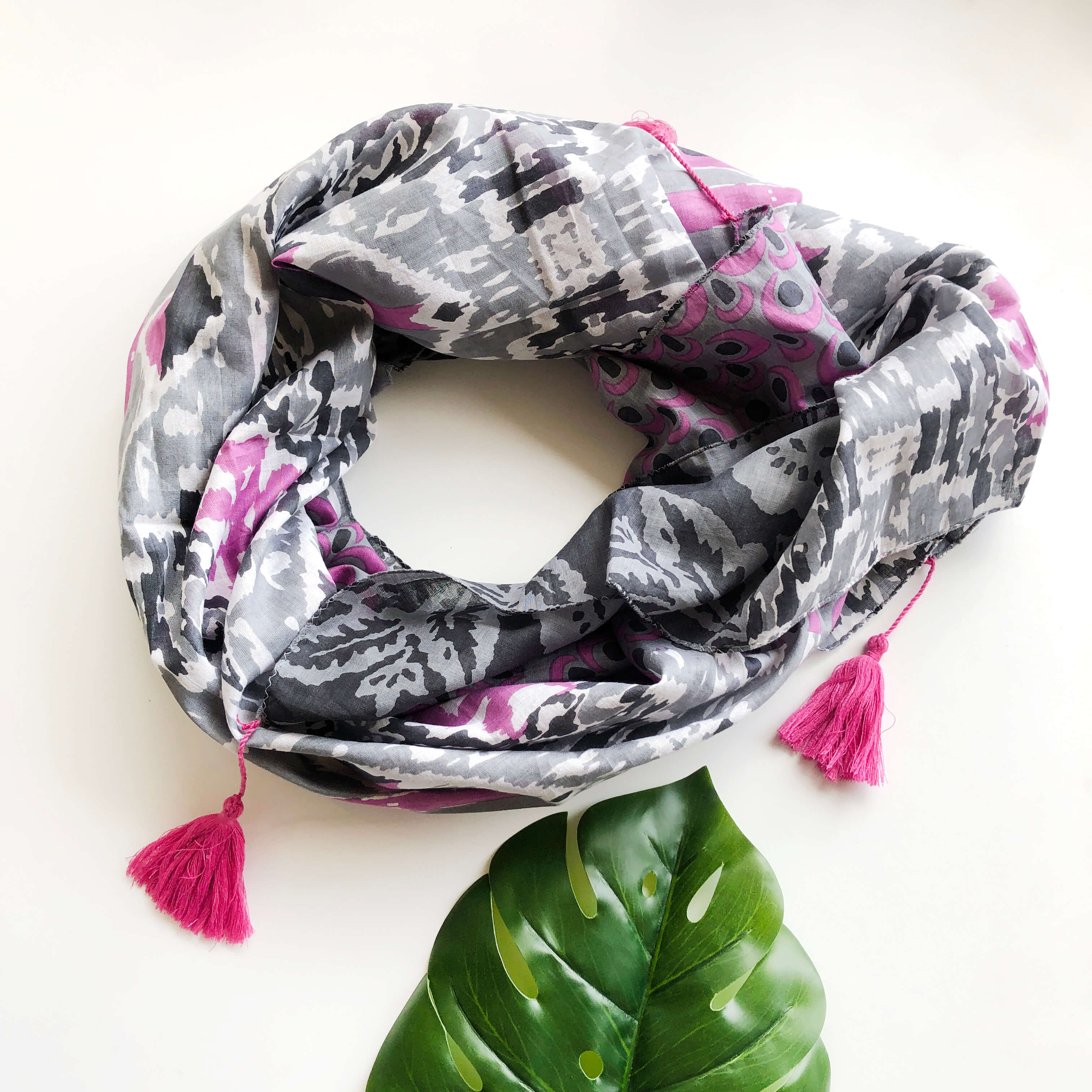 Ikat Patchwork Scarf in Gray